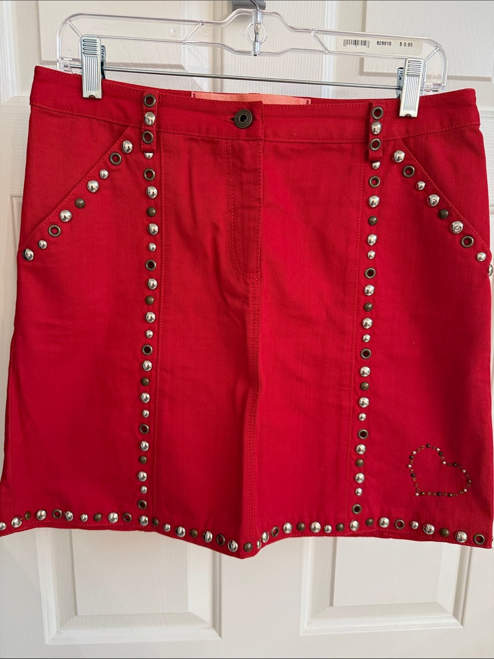 Moschino Cheap & Chic Red Mini Skirt w/Stud and Grommets Accents & Heart